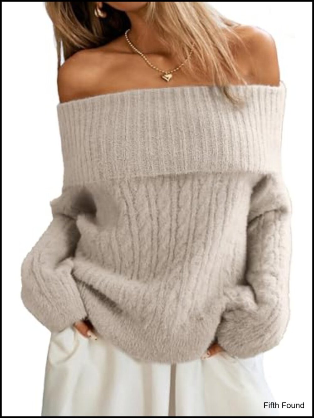 ELLEVEN Women's Off Shoulder Cable Knit Sweater Soft Oversized Pullover